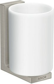 Hansgrohe Axor Uni. Rectangular Zahnputzbecher aus Glas in Weiß mit Wandmontage und Edelstahl-Optik - Bild 1
