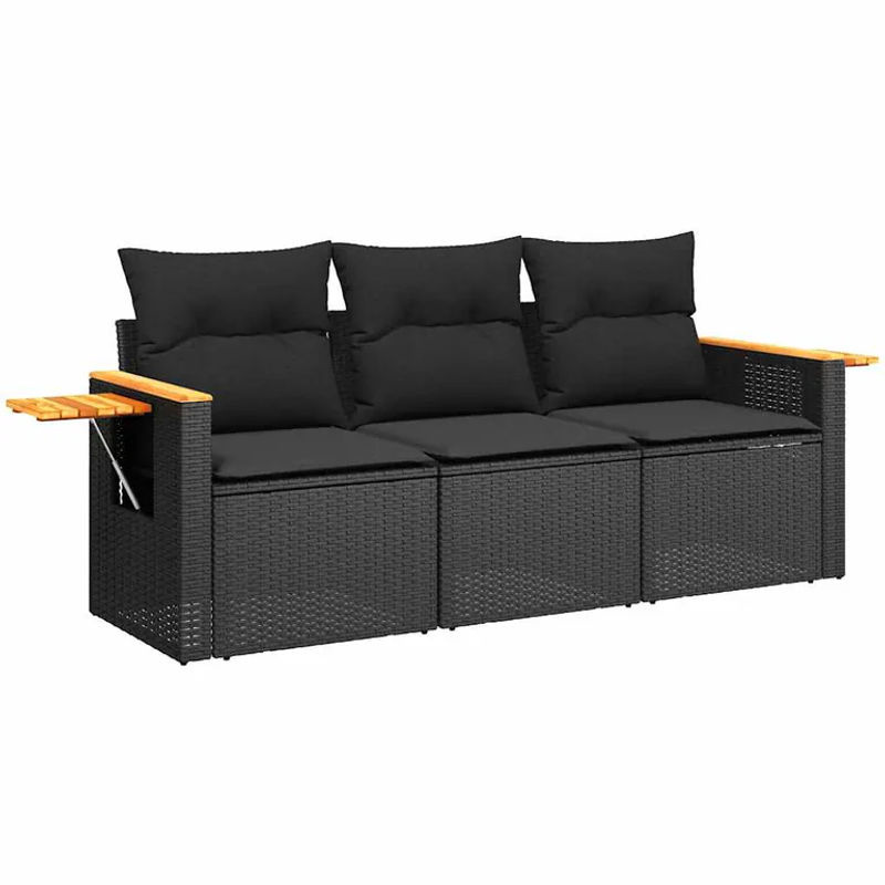 vidaXL 3-tlg Garten-Sofagarnitur aus Polyrattan in Schwarz mit Kissen und Armlehnen - Bild 3