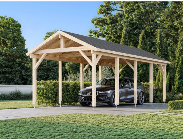Palmako Carport Robert aus Fichtenholz mit Satteldach, Farbe: braun/transparent, B/T/H: 361 x 764 x 301 cm - Bild 1