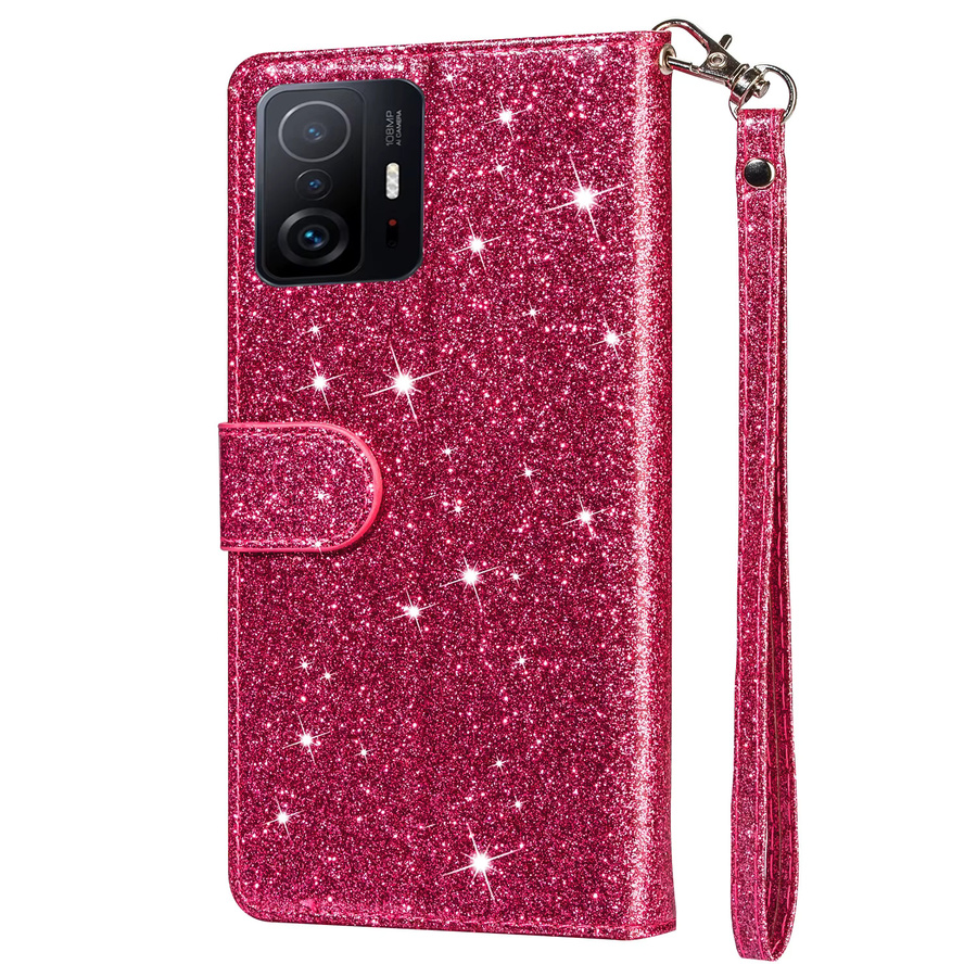 Glitzer Ledertasche mit Reißverschluss für Xiaomi Mi 13T 12T 11T 10T 11 Lite Poco F5 X5 X4 X3 GT F3 F4 M4 Pro M5S C55 C40 Flip Phone Wallet in Silber und Pink - Bild 2