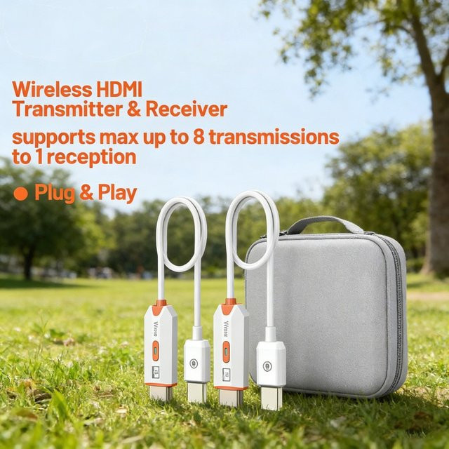 Alynic Kabelloser HDMI Sender und Empfänger Full HD 1080P @ 60Hz 5,8GHz Adapter in Orange und Weiß für Gaming, Streaming und TV-Boxen - Bild 1