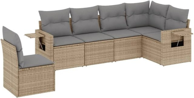 vidaXL 6-tlg Garten-Sofagarnitur aus Poly-Rattan mit Kissen in Beige Modell 300 - Bild 1