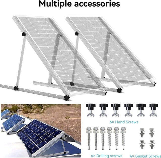 RVPOZWER Verstellbare Solarmodul-Halterung in Silber mit klappbaren Neigungsbeinen für die Dachmontage an Wohnmobilen und Booten, 45 Zoll - Bild 1