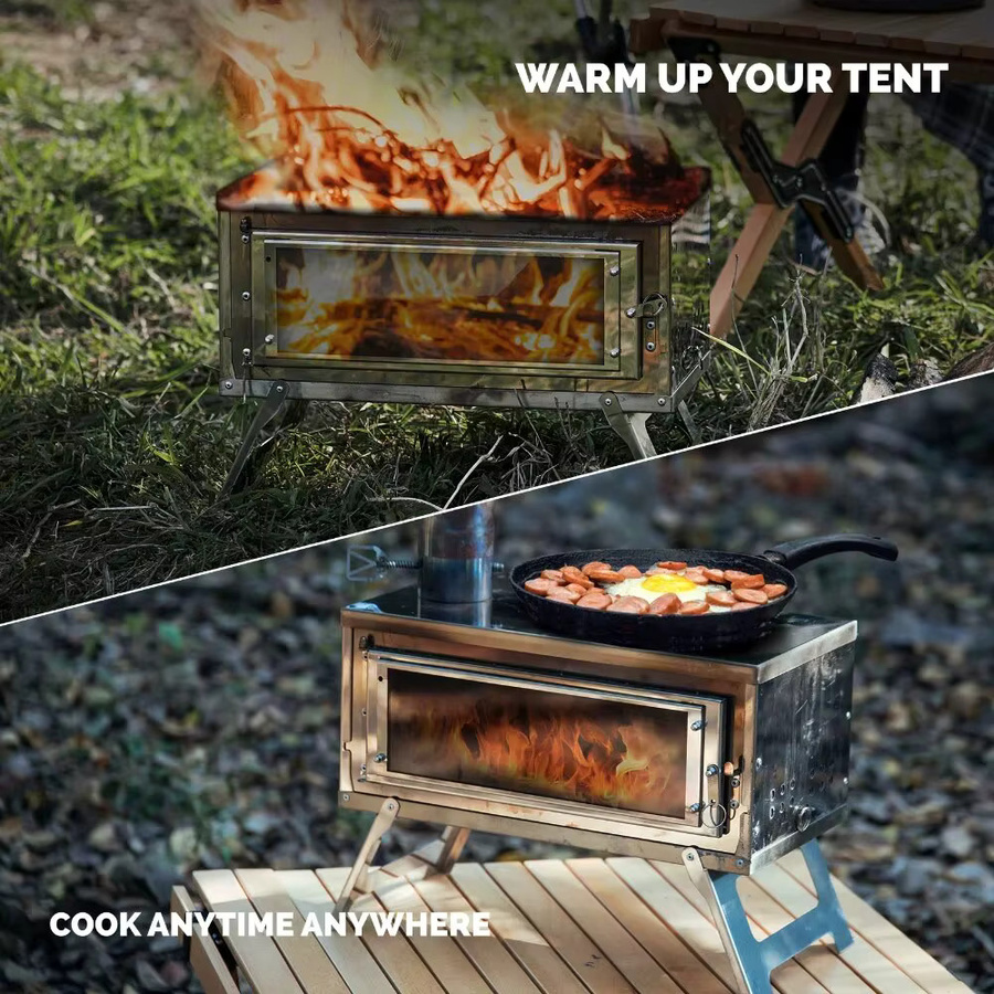 CHANGE MOORE Tragbarer zusammenklappbarer Camping Holzofen mit Sekundärverbrennung in Silber und Weiß - Bild 5