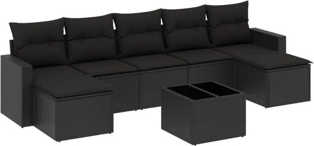 vidaXL 8-tlg Garten-Sofagarnitur in L-Form aus schwarzem PE-Rattan mit UV-beständigen Kissen und pulverbeschichtetem Stahlgestell - Bild 1