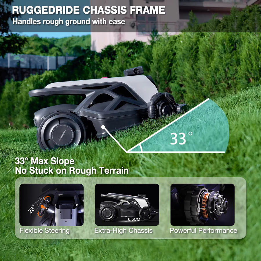 Airseekers Tron Roboter-Rasenmäher mit APP-Steuerung, RuggedRide All-Terrain-Design, 65% Steigfähigkeit, AirVision AI + RTK, Schwarz - Bild 4
