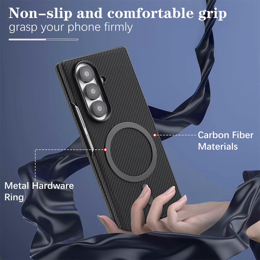 Ultradünne Business Handyhülle aus Kohlefaser-Leder für Samsung Galaxy Z Fold 7 6 5 4 3 mit MagSafe-Unterstützung in Schwarz oder Braun - Bild 4