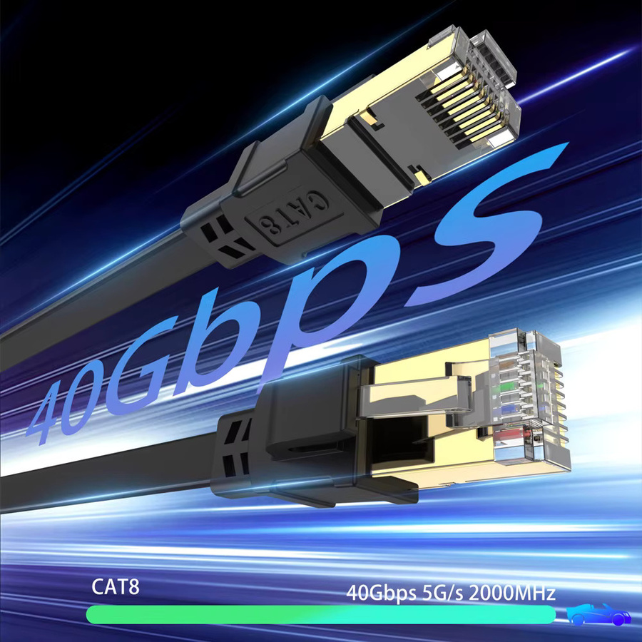UGOURD CAT 8 Ethernet-Kabel flach mit RJ45 Anschluss für Modem, Router und PS5, Schwarz - Bild 2