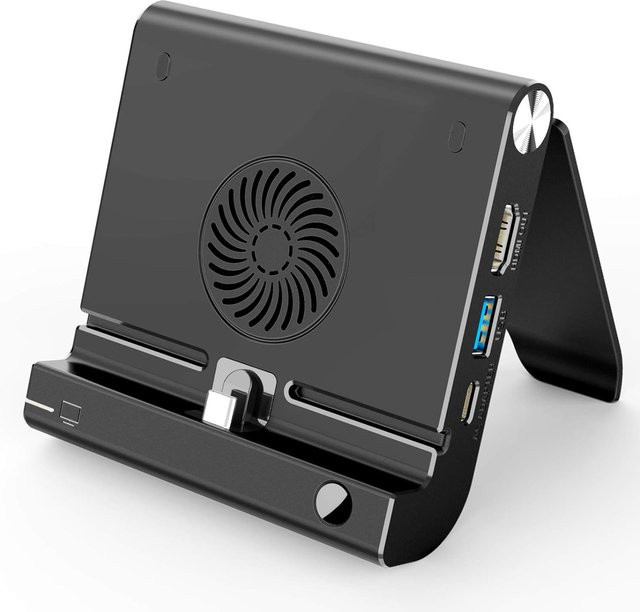 Dockingstation für Nintendo Switch OLED und Switch Lite in Schwarz mit 4K HDMI, verstellbarer Adapterbasis, integriertem Lüfter und Ladestation - Bild 1