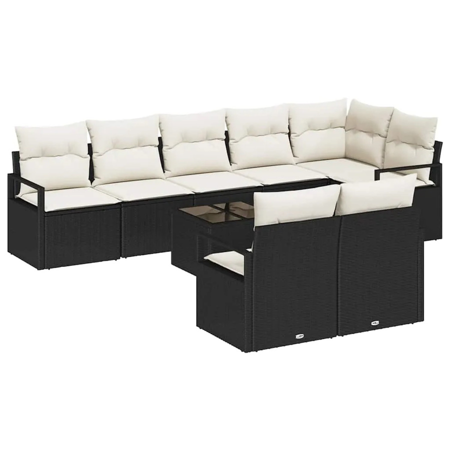vidaXL Garten-Sofa-Set 9-teilig aus Poly Rattan und Stahl in Schwarz mit Polstern und Tisch - Bild 2