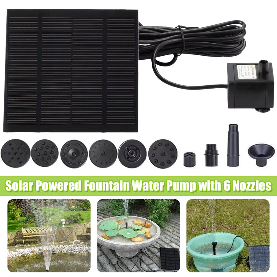 Alloet Solar-Springbrunnenpumpe mit 6 Düsen, 1,2W, 200L/h, Schwarz - Bild 2