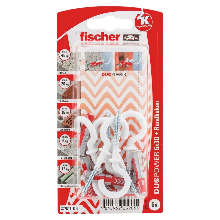 Fischer DuoPower Dübelset aus Nylon mit Rundhaken, Durchmesser: 6 mm, Länge: 30 mm - Bild 3