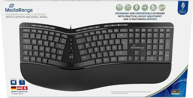 MediaRange Ergonomische Multimedia-Tastatur mit 124 Tasten und Scrollrad in Schwarz (QWERTZ DE) - Bild 1