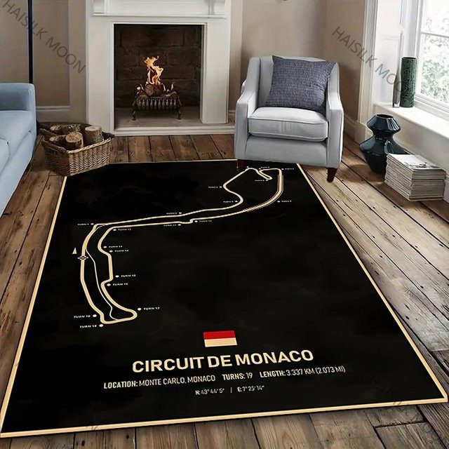 JGJG Motorsport Teppich mit F1 Imola Monaco Streckenlayout, Schwarz, B/T: 140 x 80 cm - Bild 1
