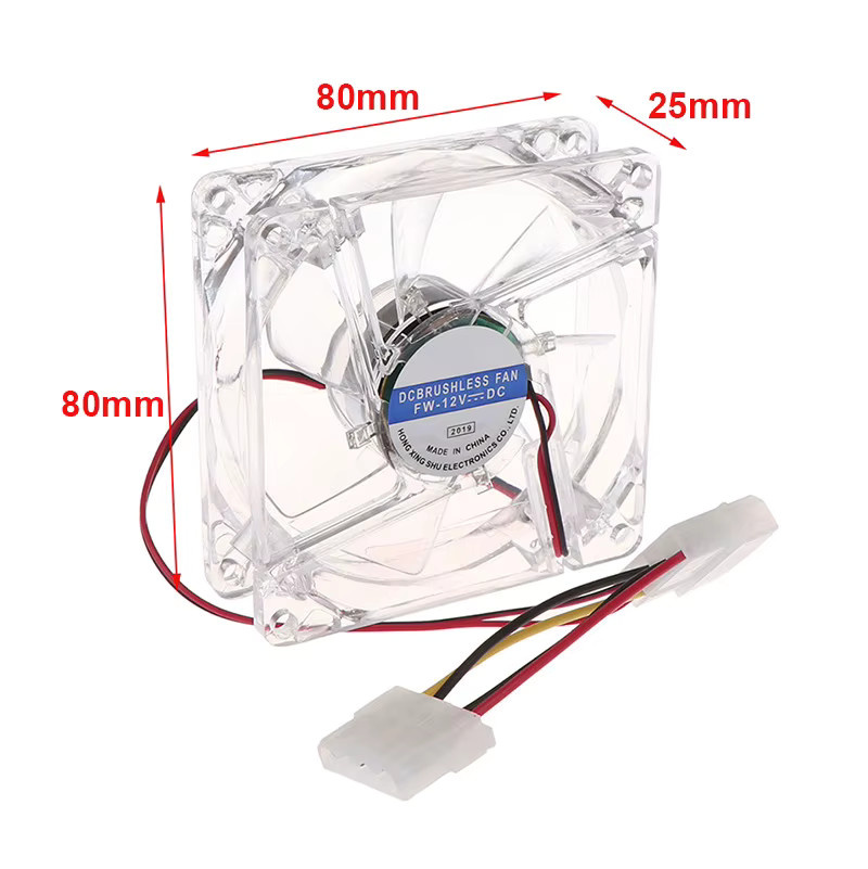 OULLX PC Gehäuse Lüfter 80mm mit LED Beleuchtung Multicolor DC 12V Molex 4PIN B/T/H: 8,0 x 8,0 x 2,5 cm - Bild 2