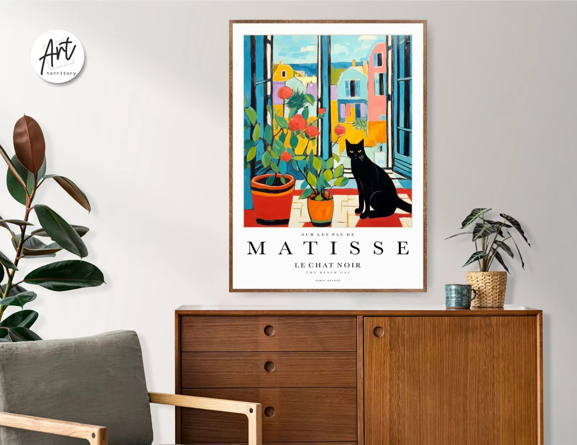 Black Cat Matisse Poster als moderner Wandkunstdruck mit Tiermotiv in Mehrfarben - Bild 2