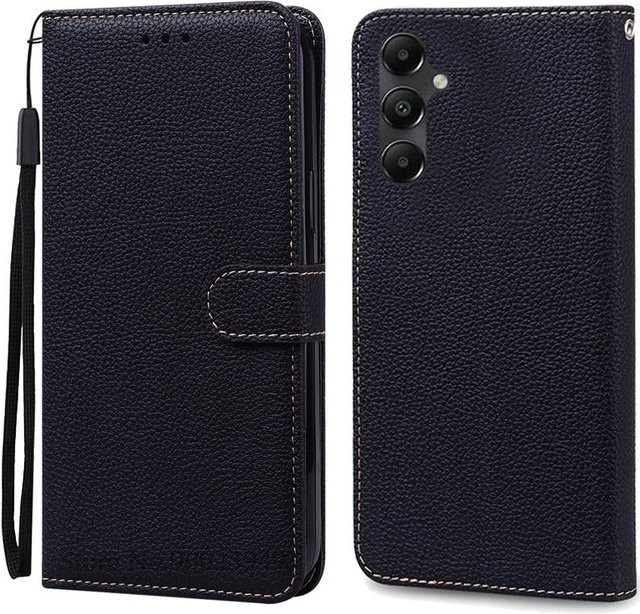Leder-Brieftasche Flip Hülle für Samsung Galaxy A15 4G und 5G in Schwarz - Bild 1