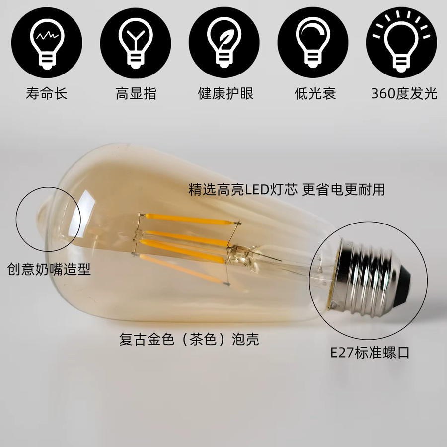 TIANFAN 2er-Pack Edison LED-Filament Glühbirnen ST64 in Transparent, Warmweiß, 2500 Kelvin - Bild 3