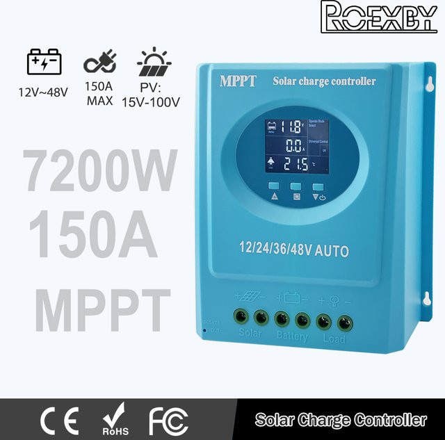 EOEXBY MPPT Solar Laderegler mit LCD-Display und Dual USB für 12V-48V Blei-Säure und Lithium Batterien in Blau - Bild 1