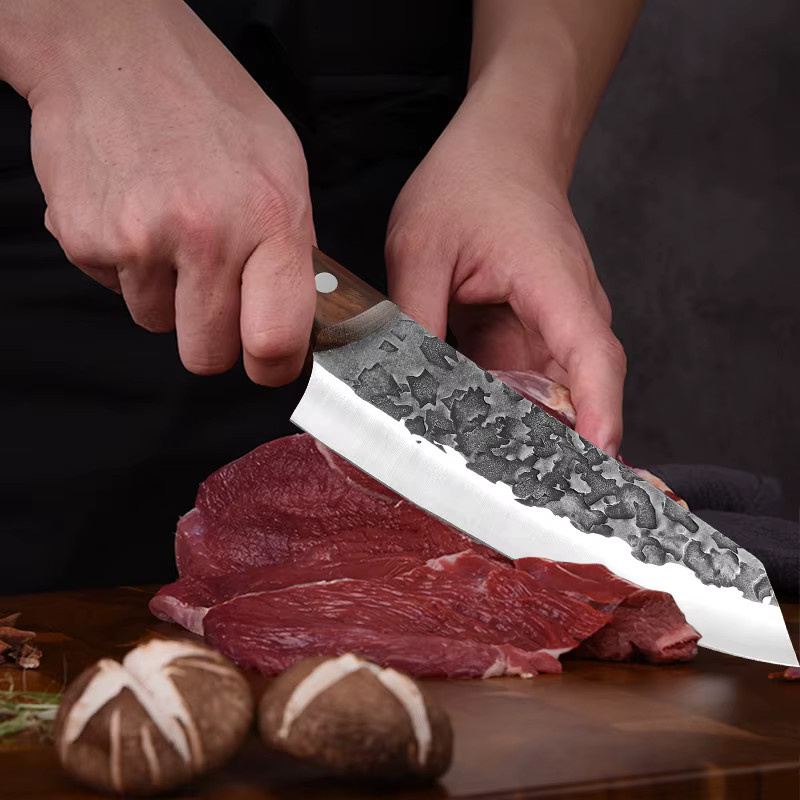 InLeung Metzger Küchenmesser aus Edelstahl mit Holzgriff und Scheide, Silber - Bild 2
