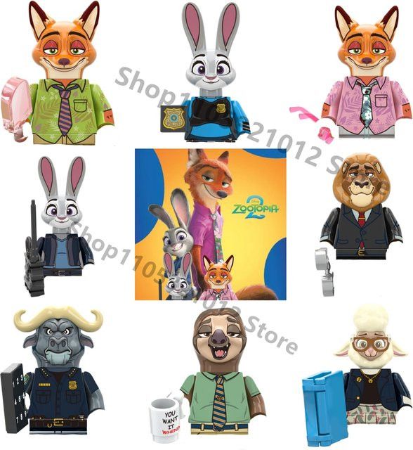 Disney Zootopia Mini Actionfiguren Set mit Tierfiguren wie Fuchs, Hase, Bär, Faultier, Rind und Löwe in Multicolor - Bild 1