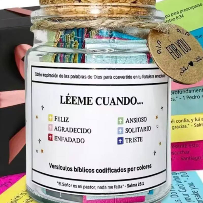 Transparentes Bibelvers-Glas mit spanischer Schrift für Gebet und Hoffnung als christliches Geschenk - Bild 2