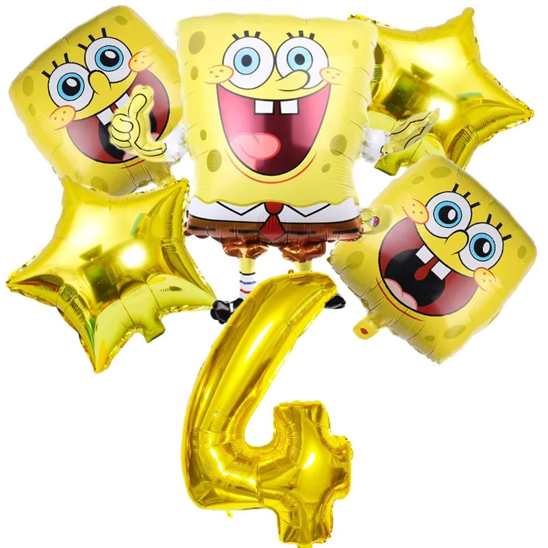 SpongeBob Schwammkopf Ballon Set mit goldenen Zahlen 32 Zoll für Kindergeburtstage und Babypartys von Potdemiel - Bild 1