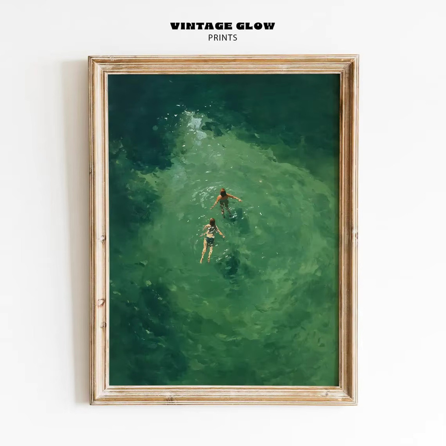 Abstrakte Wandkunst Schwimmen im grünen Druck von SHENCHEN als minimalistisches Grafikdesign im Vintage-Retro-Stil - Bild 2