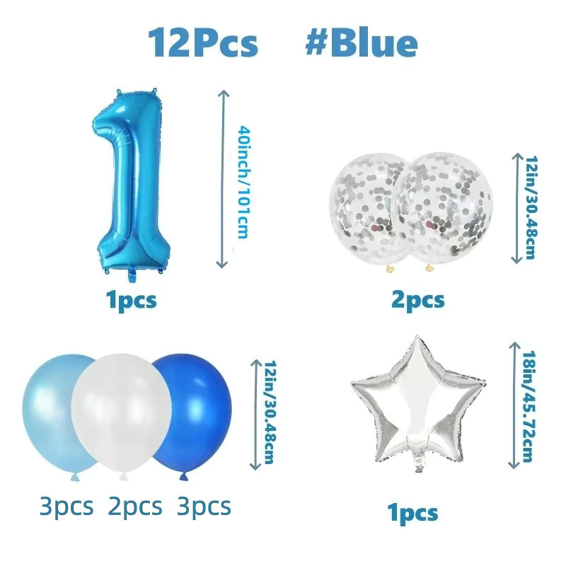 12er Set Blaue Latexballons mit Zahlenfolie für Geburtstage, Valentinstag und Jubiläen, Durchmesser: 101,6 cm - Bild 2