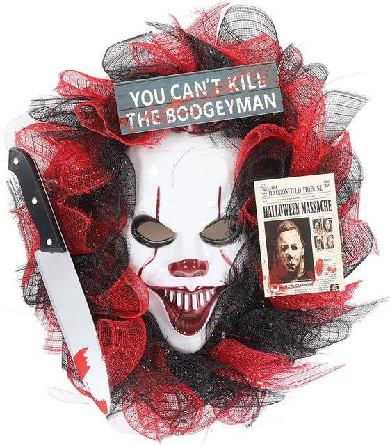 TOMTOP JMS Halloween Türkranz mit Terror Grimasse, Mehrfarbig, Durchmesser: 49 cm - Bild 1