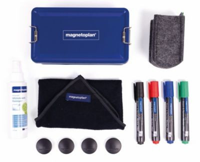 Magnetoplan Whiteboard Premium Kit in Metallbox mit 4 PRO+ Markern, Reiniger 125 ml, rPET Tuch, Magneten und magnetoTray SMALL in Multicolor - Bild 2