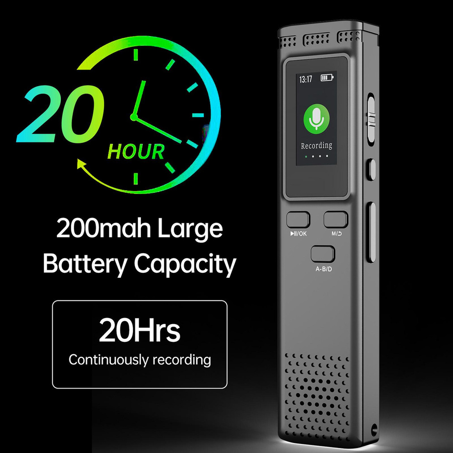 Honor Electronics Digitaler Sprachrekorder mit 16 GB Speicher, sprachaktivierter Audioaufnahme und Rauschunterdrückung, Schwarz - Bild 6