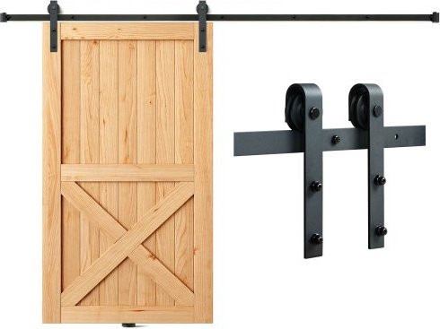 VEVOR Schiebetür-Beschlagset für Scheunentüren aus Edelstahl in Schwarz, 304,8 cm Laufschienen-Set für eine Einzeltür, Tragkraft 149,7 kg, passend für Türbreiten von 140,2 bis 158,5 cm und Türstärken von 3,3 bis 4,6 cm, mit lautlosen Rollen (J-Form) - Bild 1