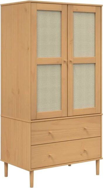 vidaXL Kleiderschrank SENJA aus Kiefernholz in Braun mit Rattan-Optik und integrierten Schubladen, B/T/H: 90 x 55 x 175 cm - Bild 1