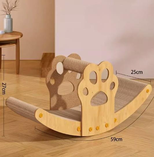 Multifunktionales Katzenbett mit abnehmbarem Kratzbrett aus Holz von Var Vogue in Beige, B/T/H: 59 x 27 x 25 cm - Bild 1
