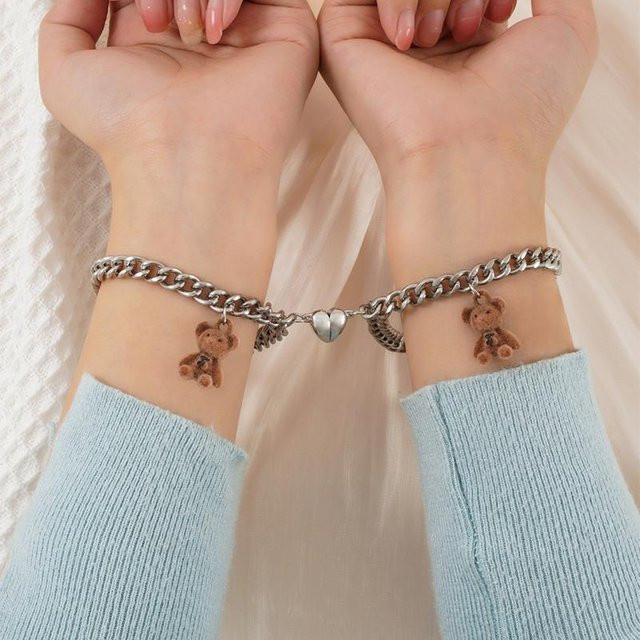 JWER Partnerarmbänder, Edelstahl, Herz Anhänger, Silber, Damen - Bild 1
