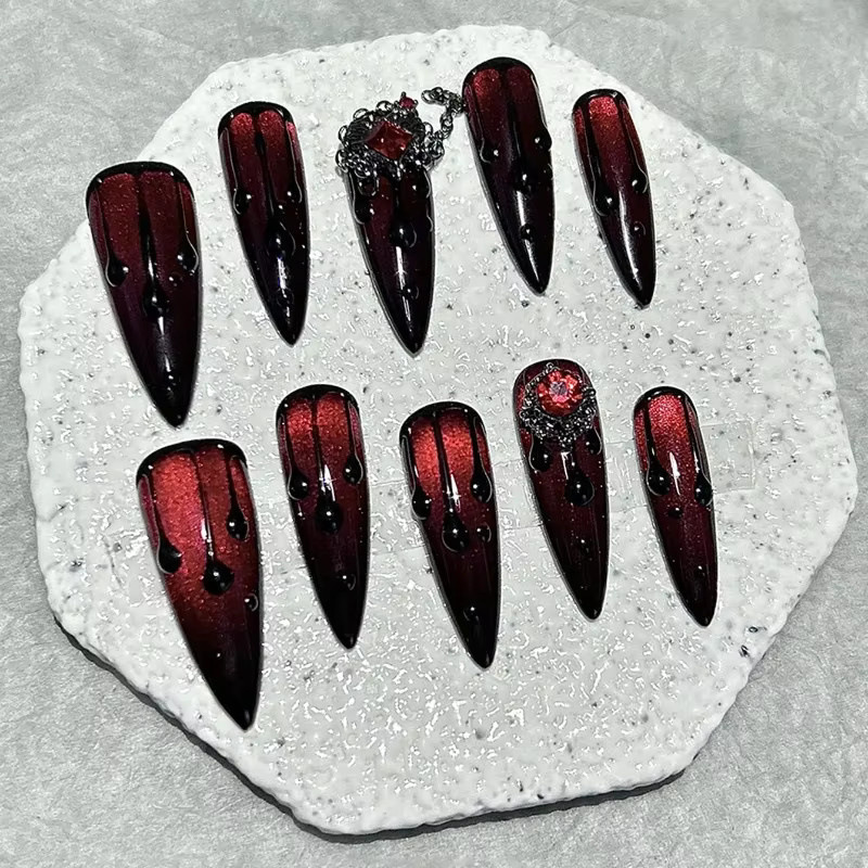 GIOIO Press On Nails, Dark Blood Red, Glänzend, Damen, 10 Stück - Bild 3
