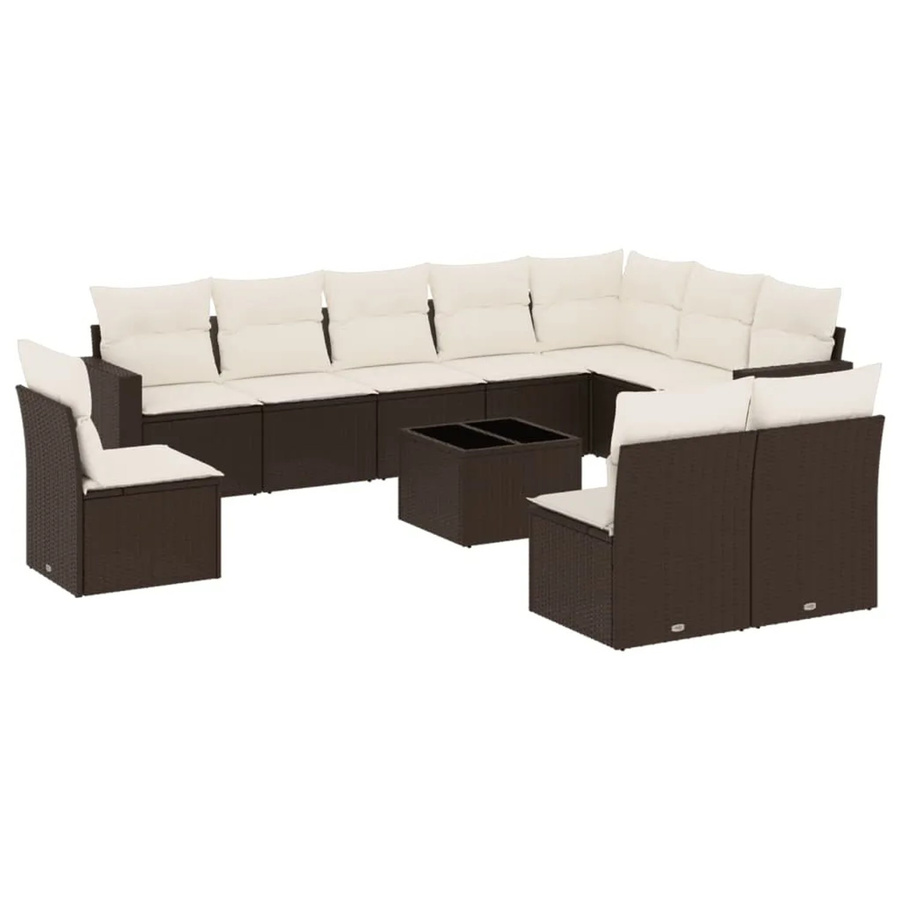 vidaXL 11-tlg. Garten-Sofagarnitur in L-Form aus braunem PE-Rattan mit UV-beständigen Polsterkissen und pulverbeschichtetem Stahlgestell - Bild 2
