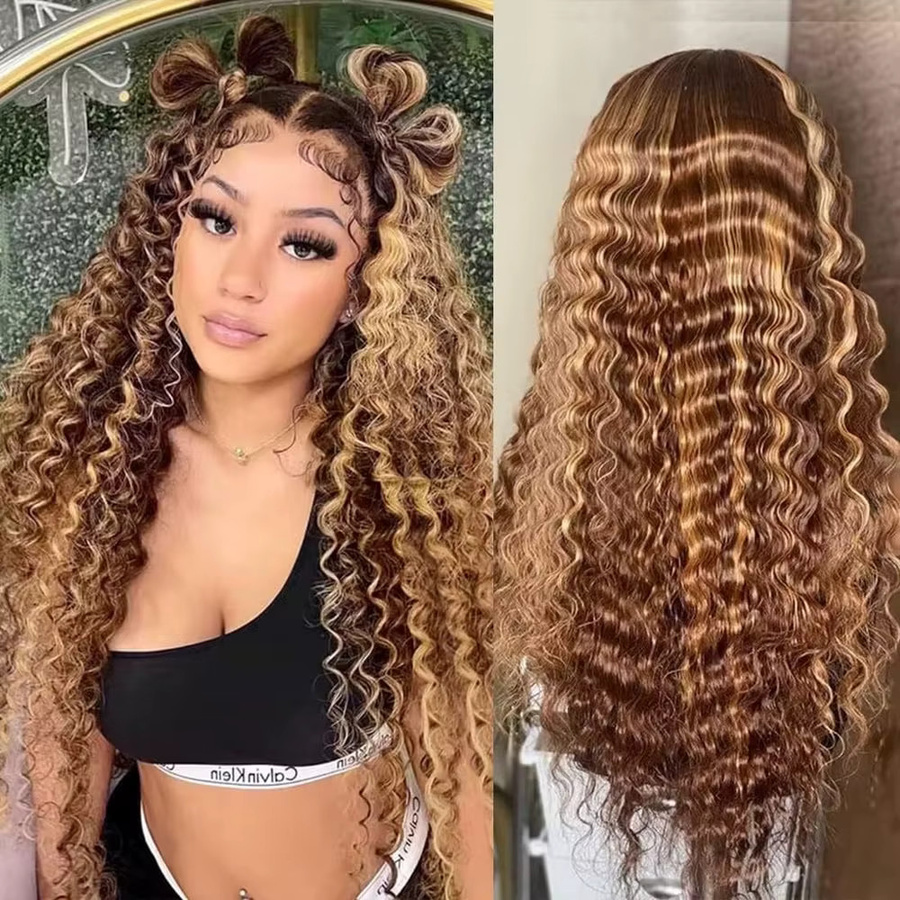 LETMIEO Deep Wave Lace Front Perücke aus Echthaar, P4/27 Ombre, Damen - Bild 2