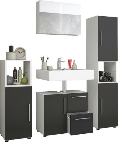 VCM Badmöbel-Set Flandu, 4-teilig, modern, weiß schwarz, B/H/T: 123 x 160 x 32 cm - Bild 1