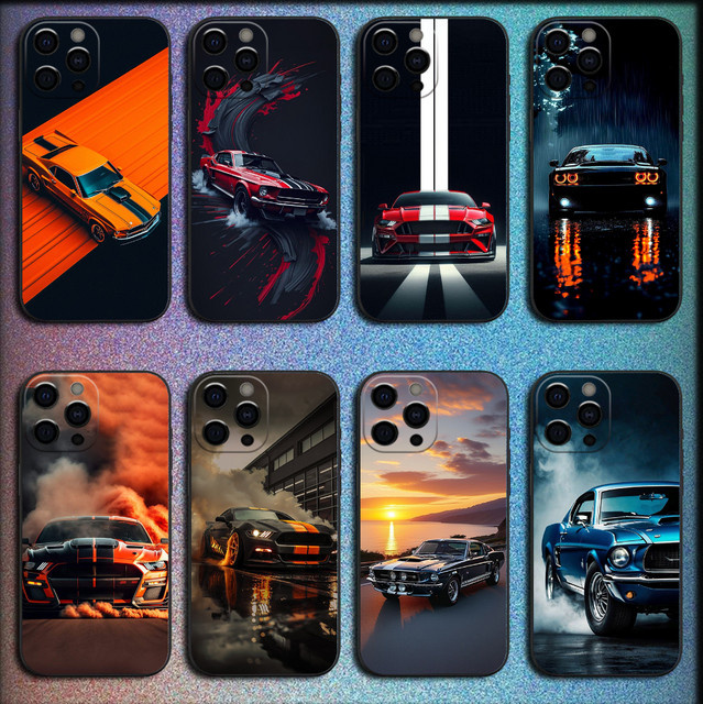 Handyhülle im Ford Mustang Design für iPhone 11 bis 16 Pro Max und weitere Modelle, Farbe: Schwarz - Bild 1