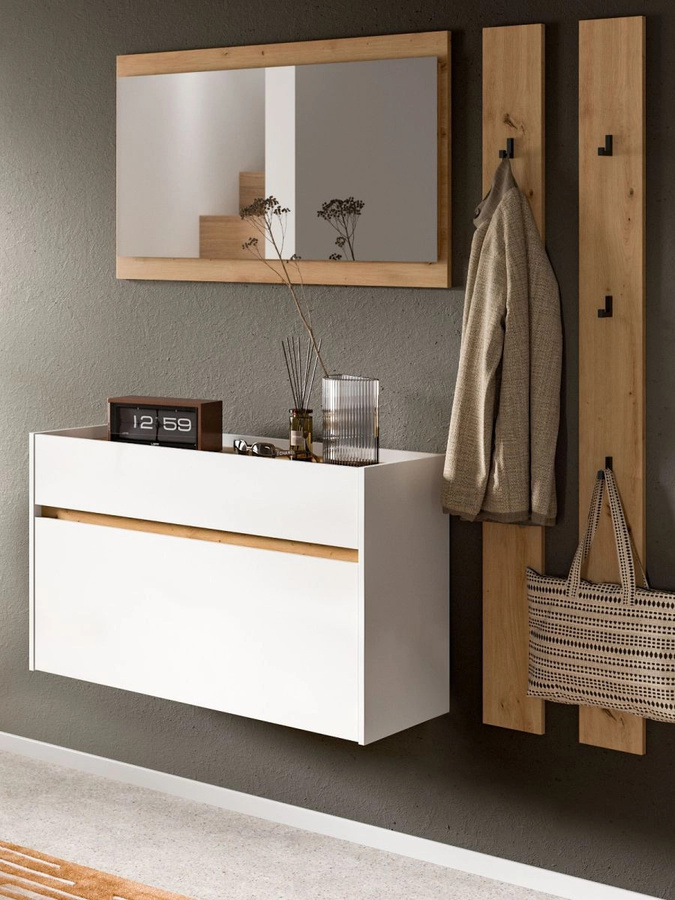 4-tlg. Garderobe Set Borga modern in Weiß und Eiche, Höhe: 172 cm - Bild 1