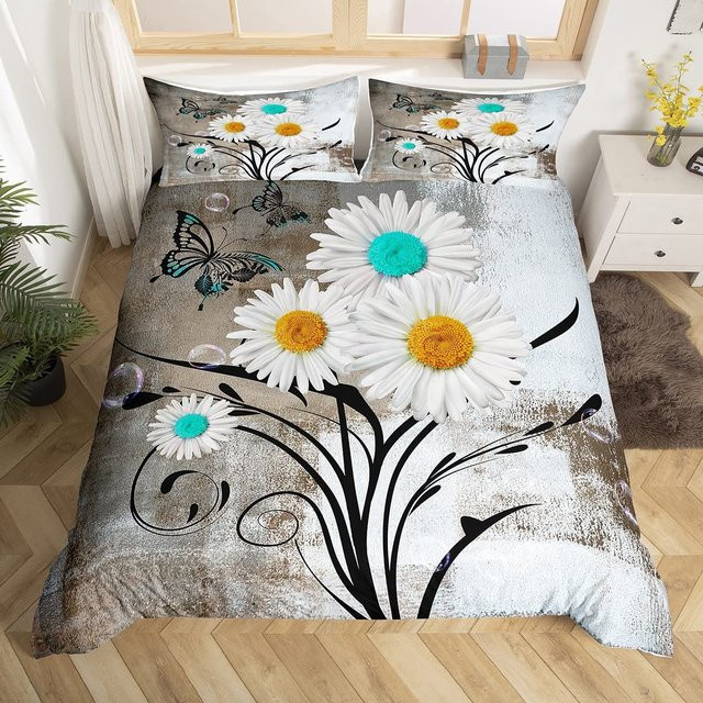 Binchi Bettwäsche-Set mit gelben Gänseblümchen für Kinder, Bettbezug und Kissenbezug aus Mikrofaser, Gelb-Weiß, B/H: 135 x 200 cm - Bild 1