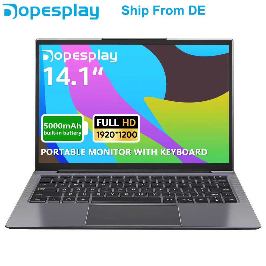 Dopesplay 14,1 Zoll Lapdock Monitor in Grau mit Tastatur als tragbarer Bildschirm Extender für Samsung DeX, S24, Z Fold 6, Note 20 und Steam Deck - Bild 5