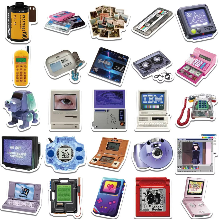 50 Stück GOGOTU Vintage Telefon und CD Band Aufkleber Set, Retro Cartoon Sticker in Multicolour, wasserfest für Laptop, Notebook und Koffer - Bild 3