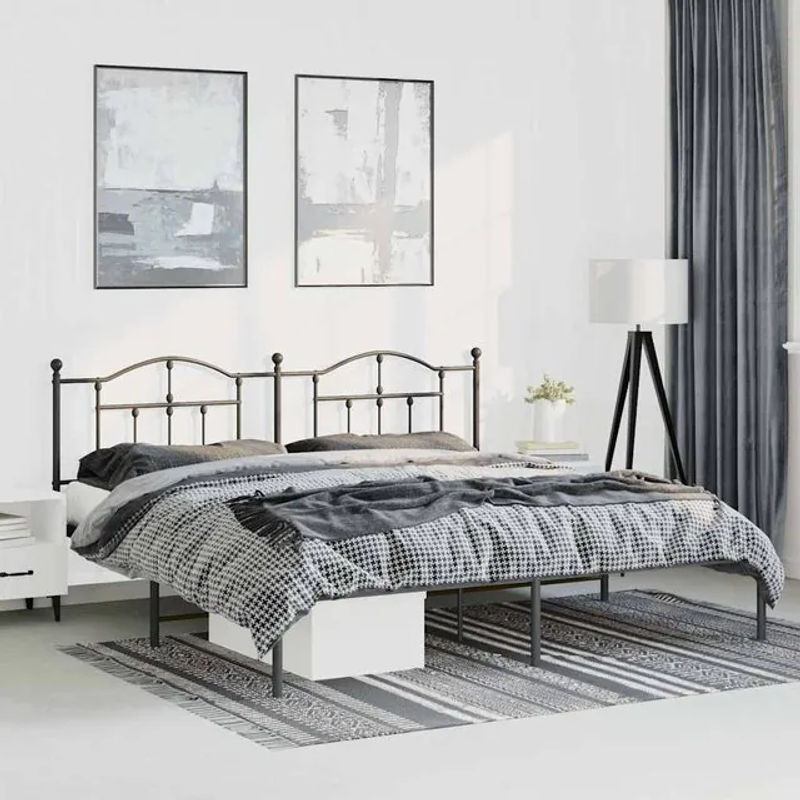 Vidaxl Metall-Bettgestell mit Kopfteil in Schwarz im Industrial-Design, B/T/H: 193 x 203 cm - Bild 1