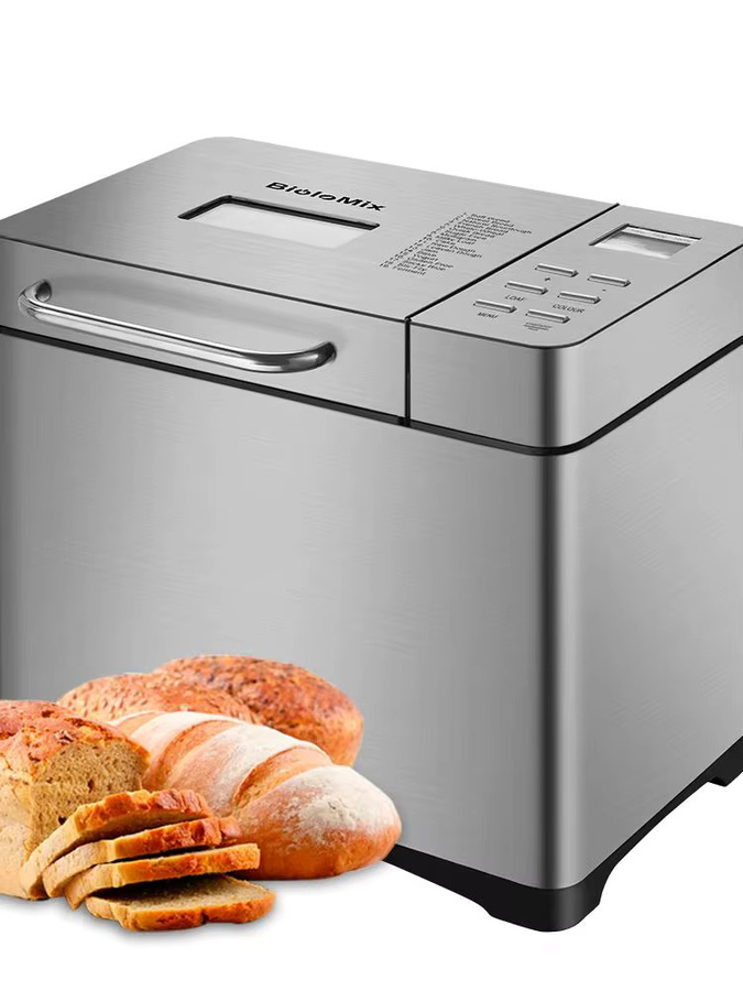 Biolomix 19-in-1 Automatischer Brotbackautomat aus Edelstahl in Silber und Weiß mit 650W Leistung, 1KG Kapazität und Obst-Nuss-Spender - Bild 1