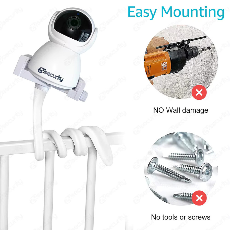 Zysecurity Universeller Babyphone-Halter mit flexiblem Silikon-Clip für IP-Kameras, lochfreie Halterung, Schwarz oder Weiß - Bild 2