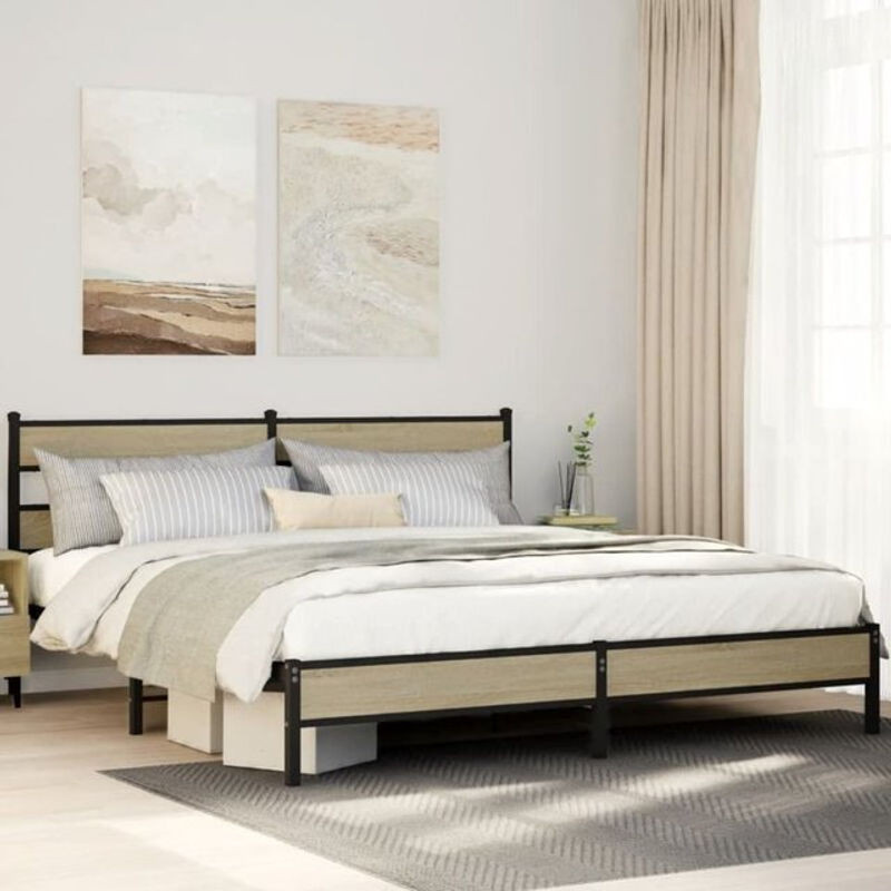 Metallbett Vidaxl in Sonoma-Eiche, Modernes Bettgestell aus Metall und Holzwerkstoff, B/T: 200 x 200 cm - Bild 1