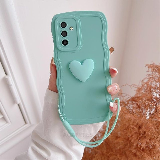 Gewellte Silikonhülle mit Liebesherz und Lanyard für Samsung Galaxy A16 A26 A36 A56 A15 A25 A35 A55 5G in Türkis - Bild 1